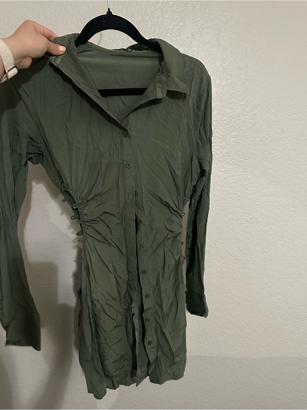 Fashion Nova Olive Green Button-Front Shirt Dress